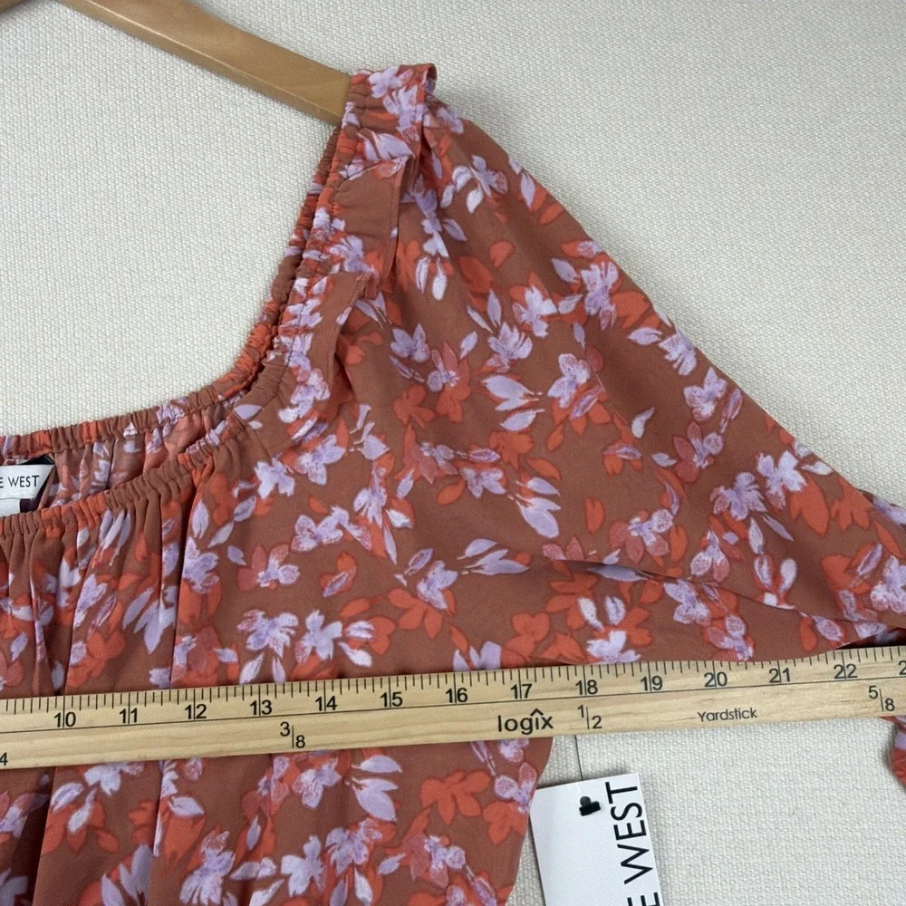 NWT Nine West Women's Peplum Floral‎ Blouse Size L Elastic Cuffs Smocked Waist